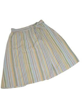 Lauren Conrad XL Striped Mid-Length Skirt Faux Wrap Tie Waist Lined Rayon-Linen